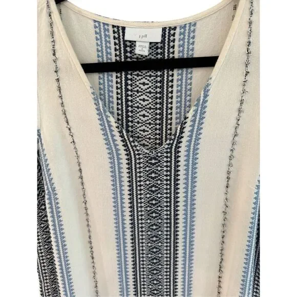 J.Jill Women's Striped Boho Sleeveless Tiered Summer Maxi Dress White Blue SP - Picture 2 of 8